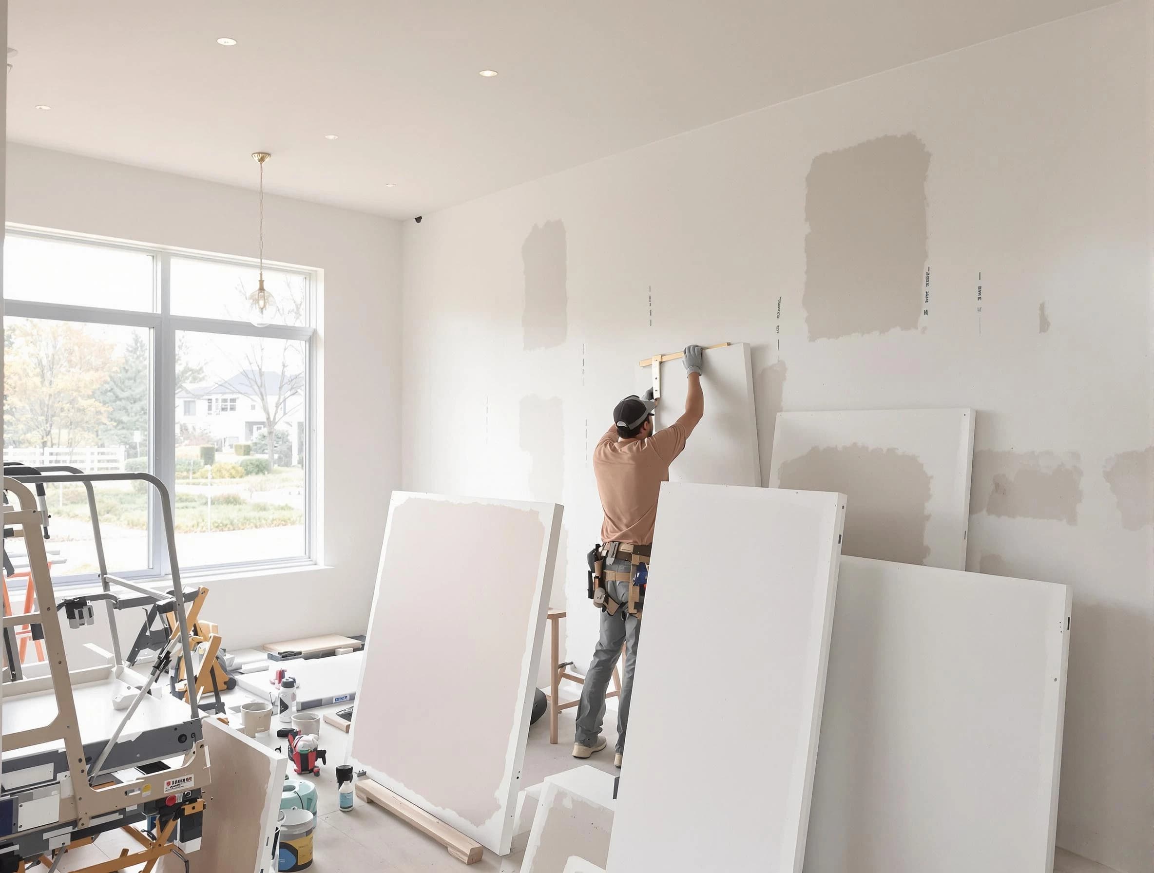Bay Village House Painters precisely hanging drywall sheets in Bay Village, OH