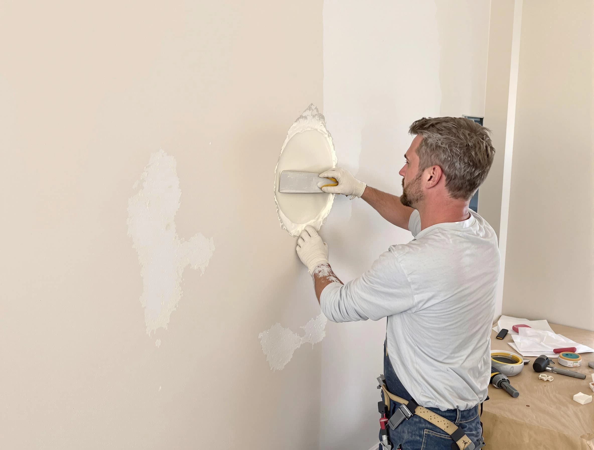 Bay Village House Painters technician patching a drywall hole in Bay Village, OH
