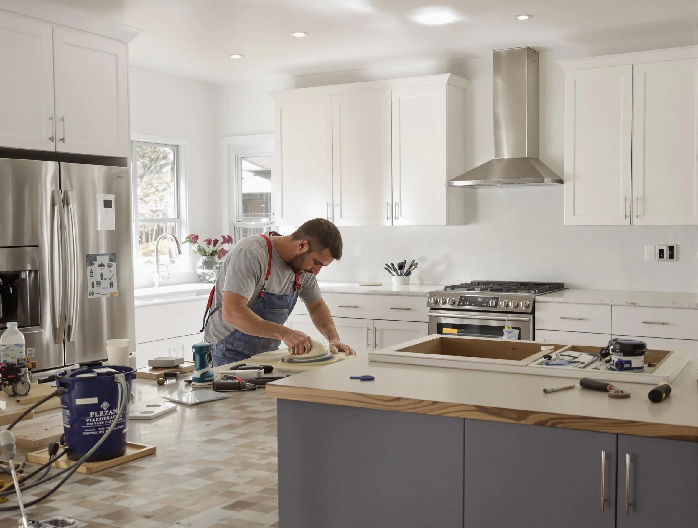 Bay Village House Painters refinishing kitchen cabinets in Bay Village, OH