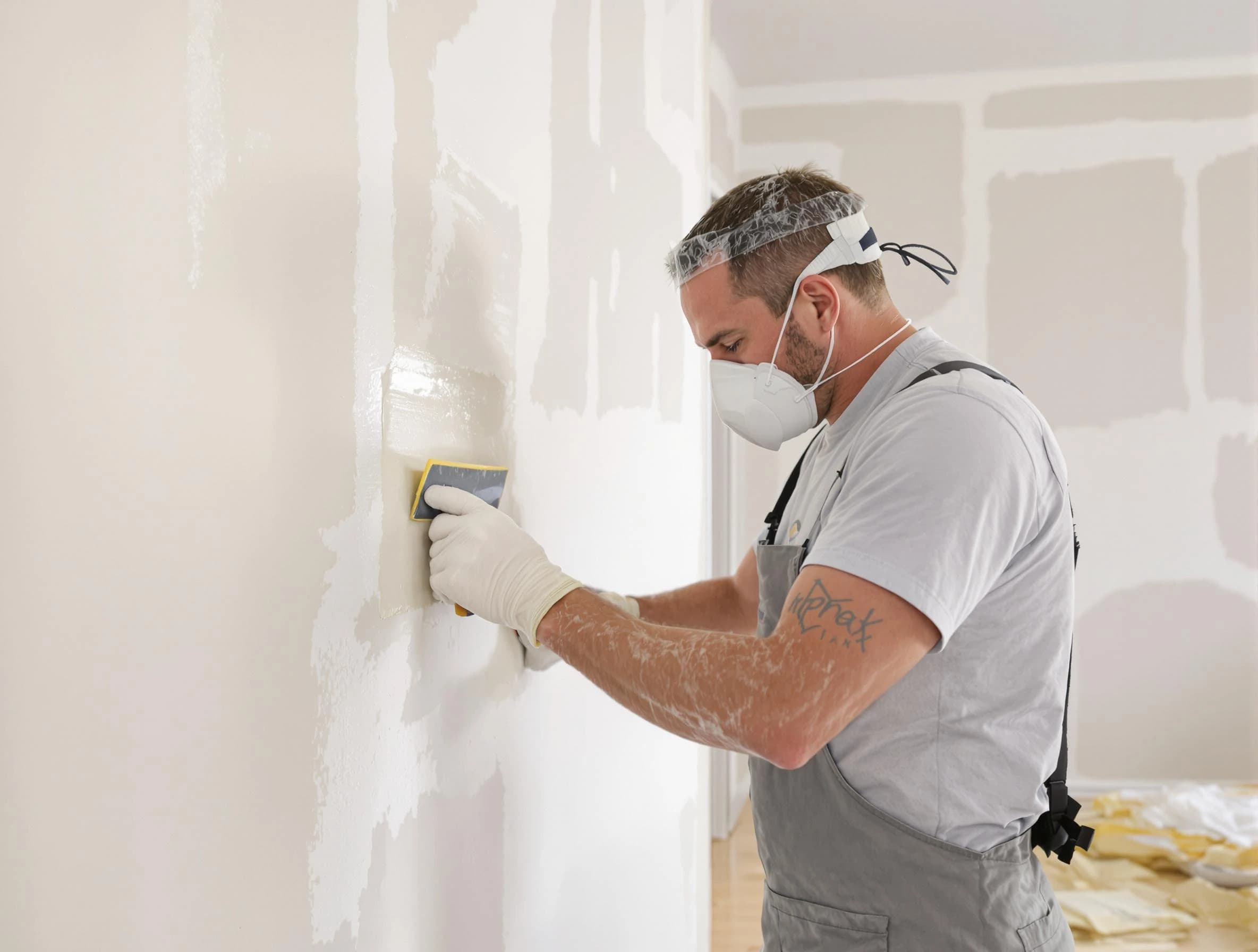 Bay Village House Painters technician applying mud to drywall seams in Bay Village, OH