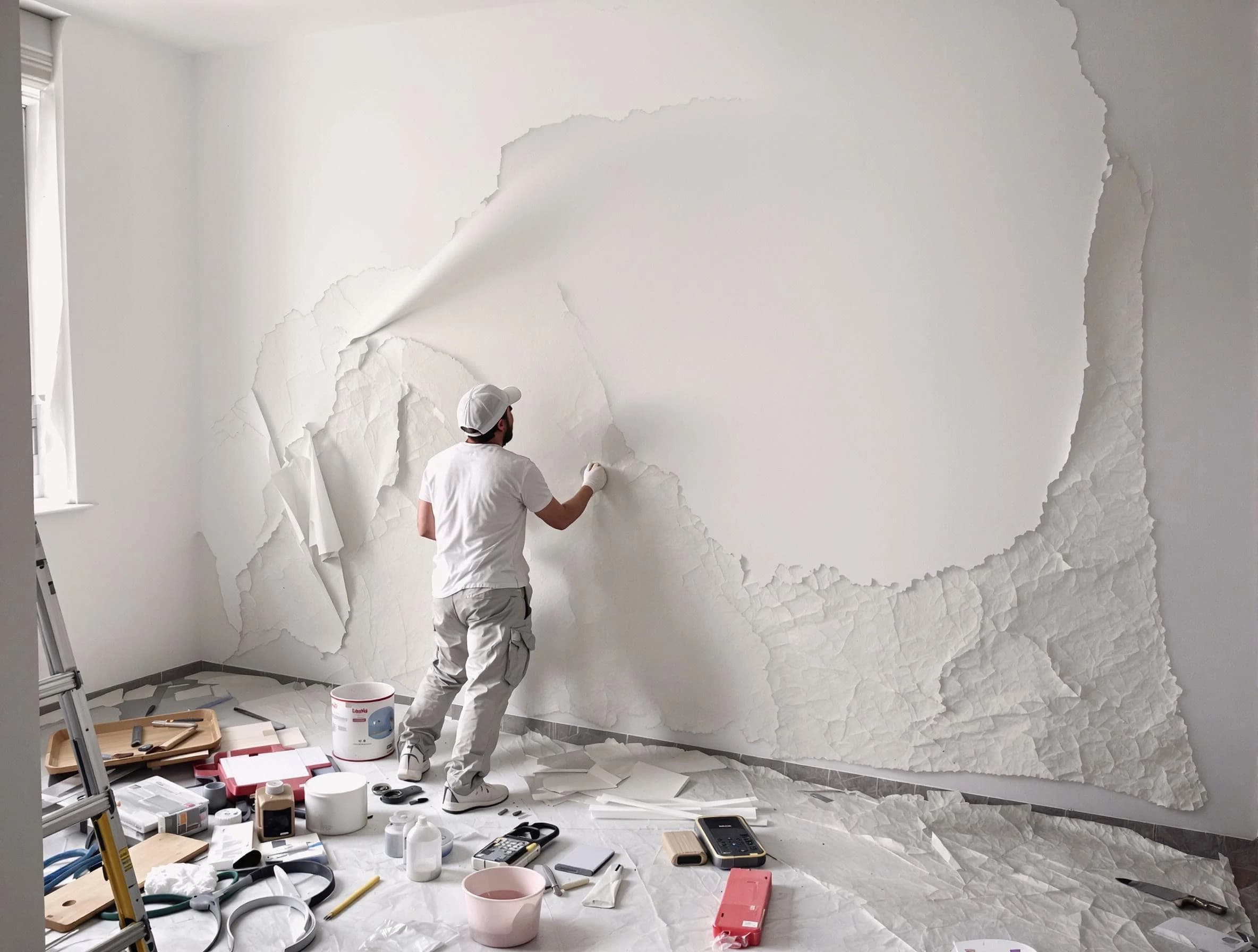 Removing old wallpaper to reveal clean walls by Bay Village House Painters in Bay Village