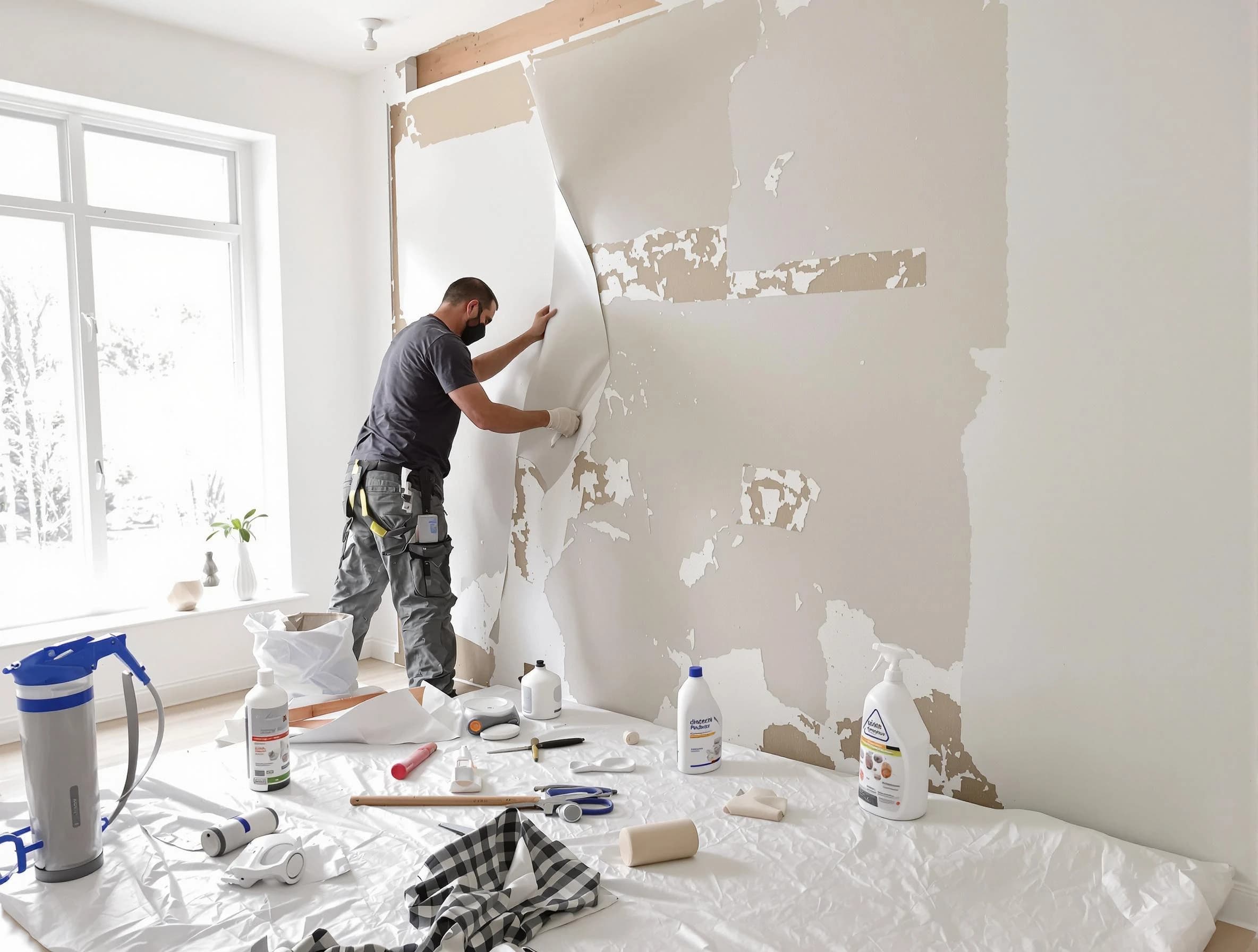 Bay Village House Painters technician removing wallpaper in Bay Village, OH
